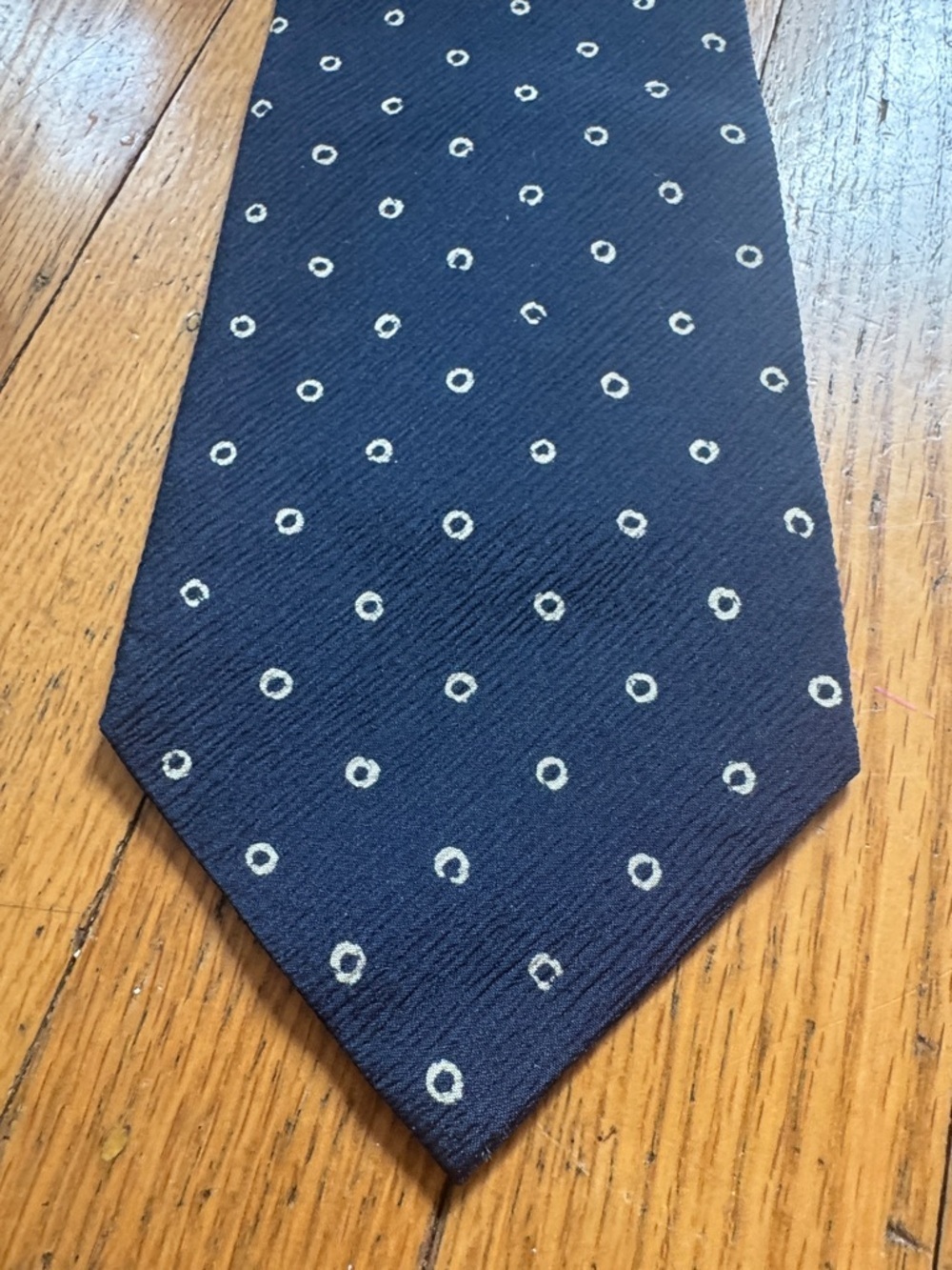 Classic Bally Navy Silk Tie with Small White Dot Motif